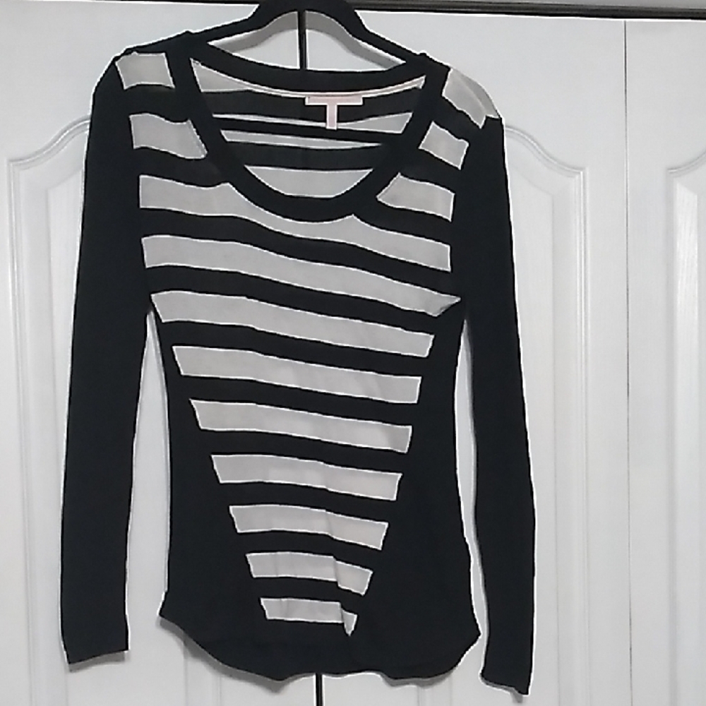 Victoria's Secret Fitted Black and Gray Crew Neck Blouse